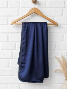 Navy Blue Satin Silk Scarf