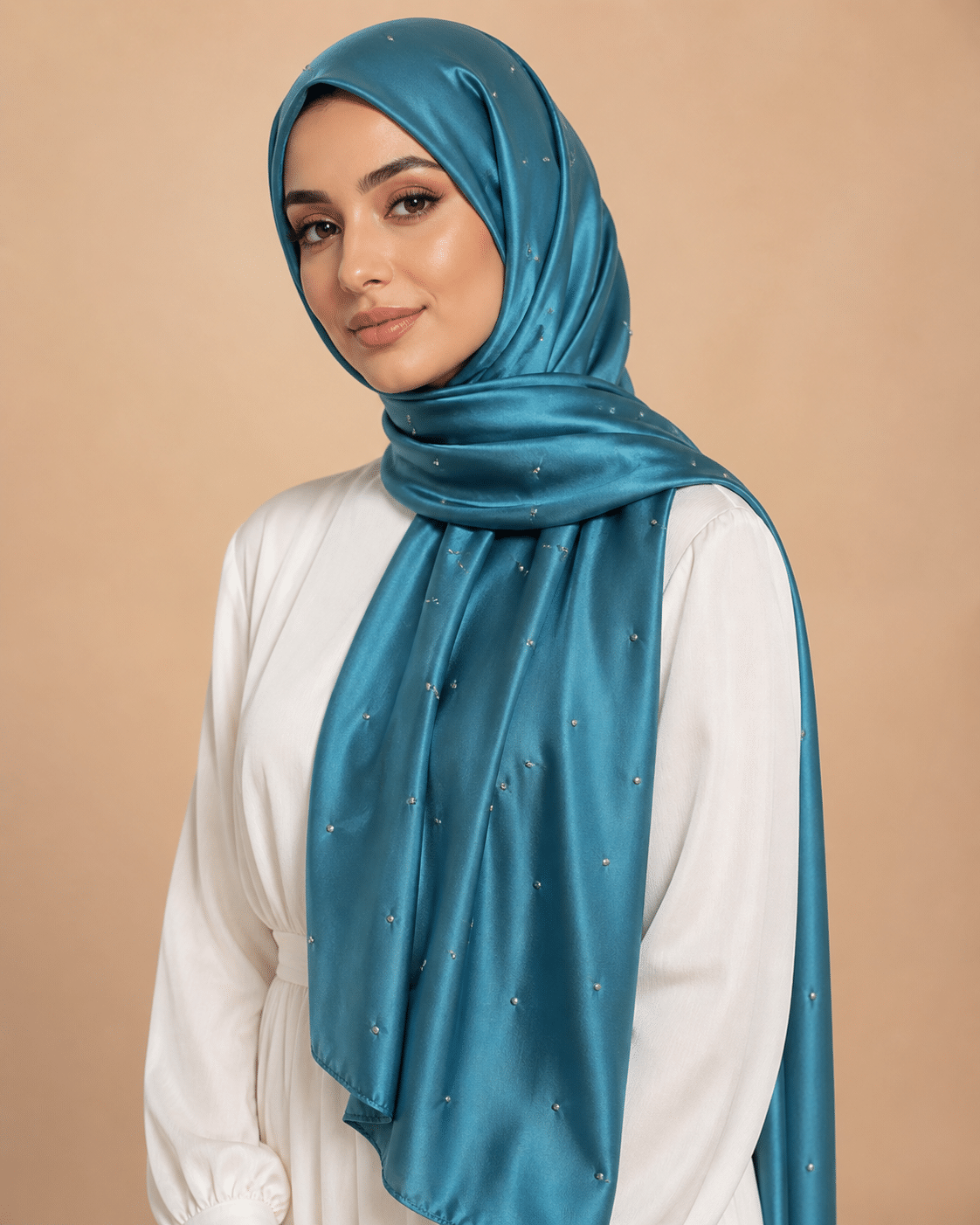 Beaded Satin Silk - Ocean Teal