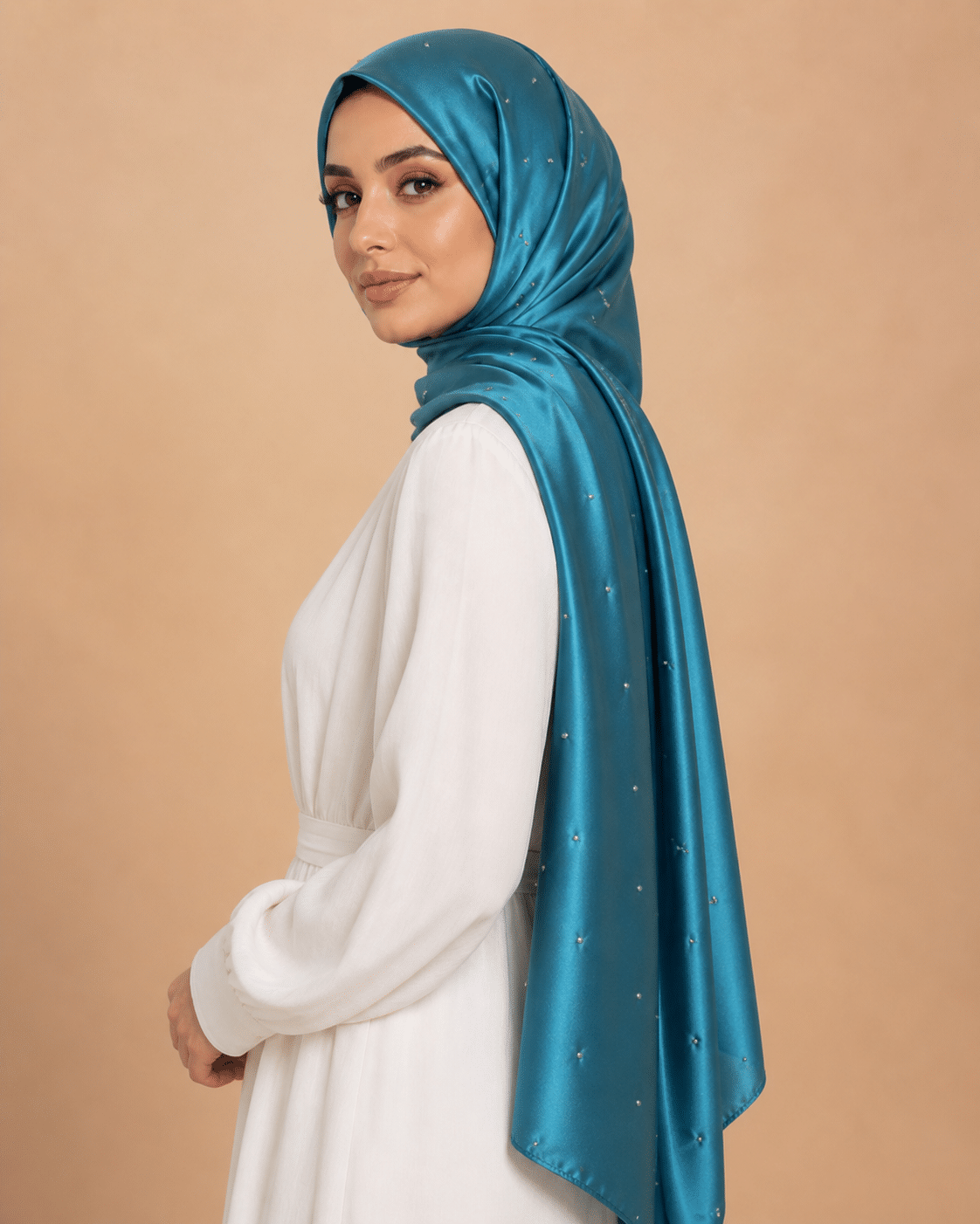 Beaded Satin Silk - Ocean Teal