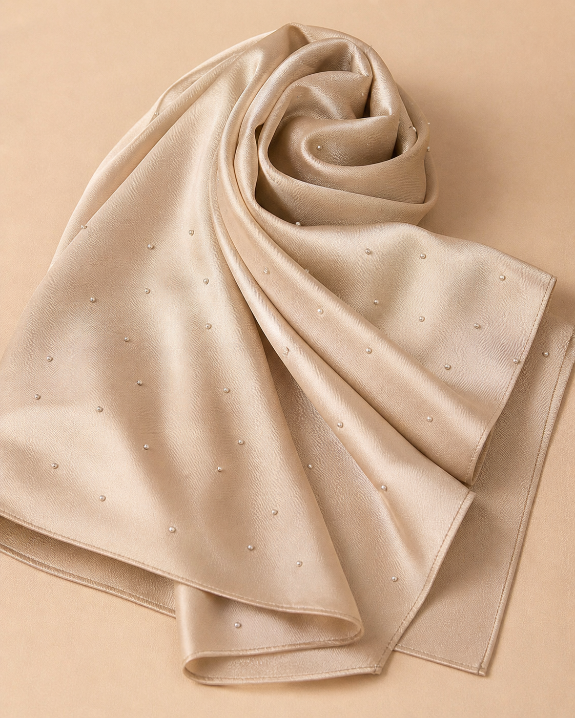 Beaded Satin Silk - Classic Beige