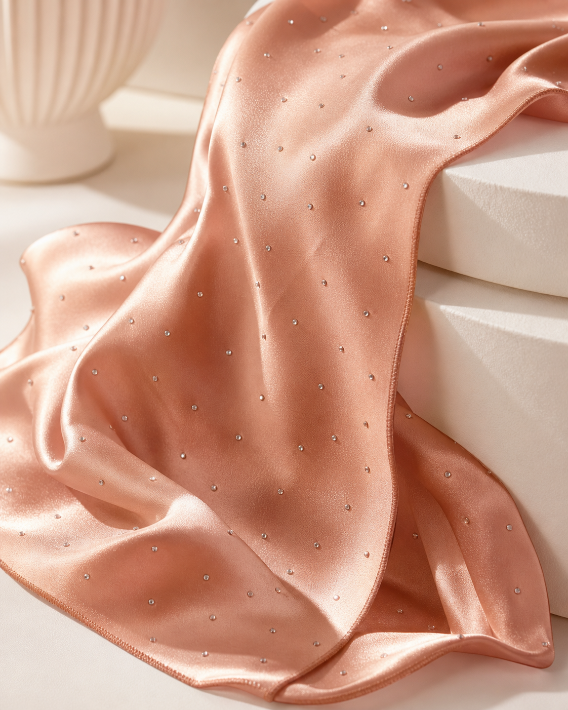 Beaded Satin Silk - Peach Nude