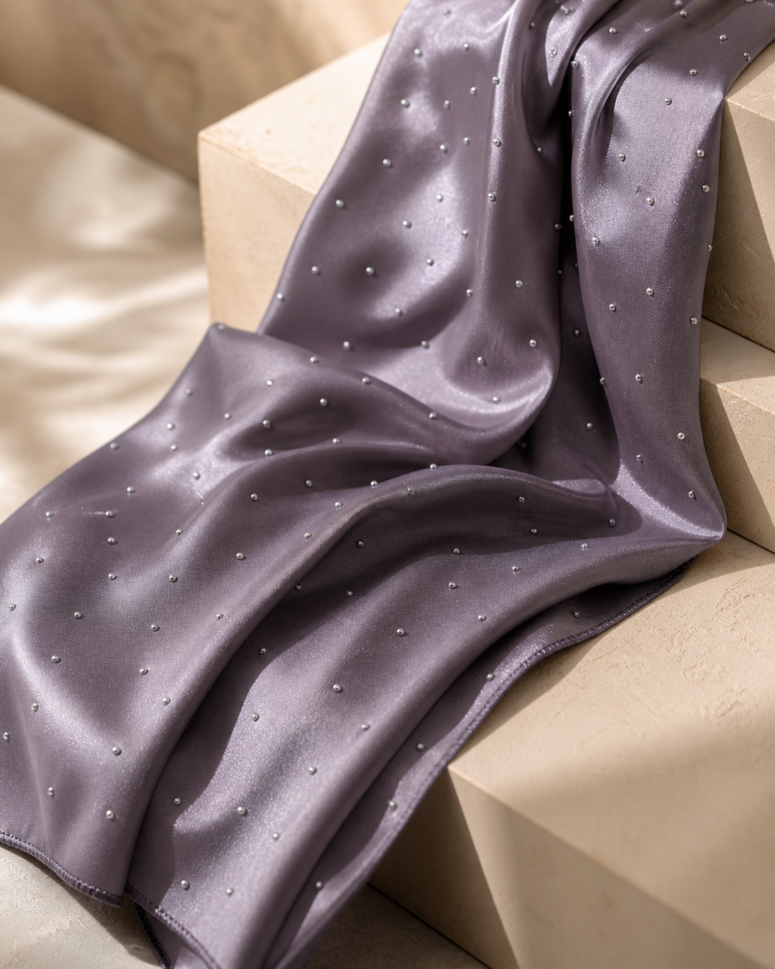 Beaded Satin Silk - Ash Lavender