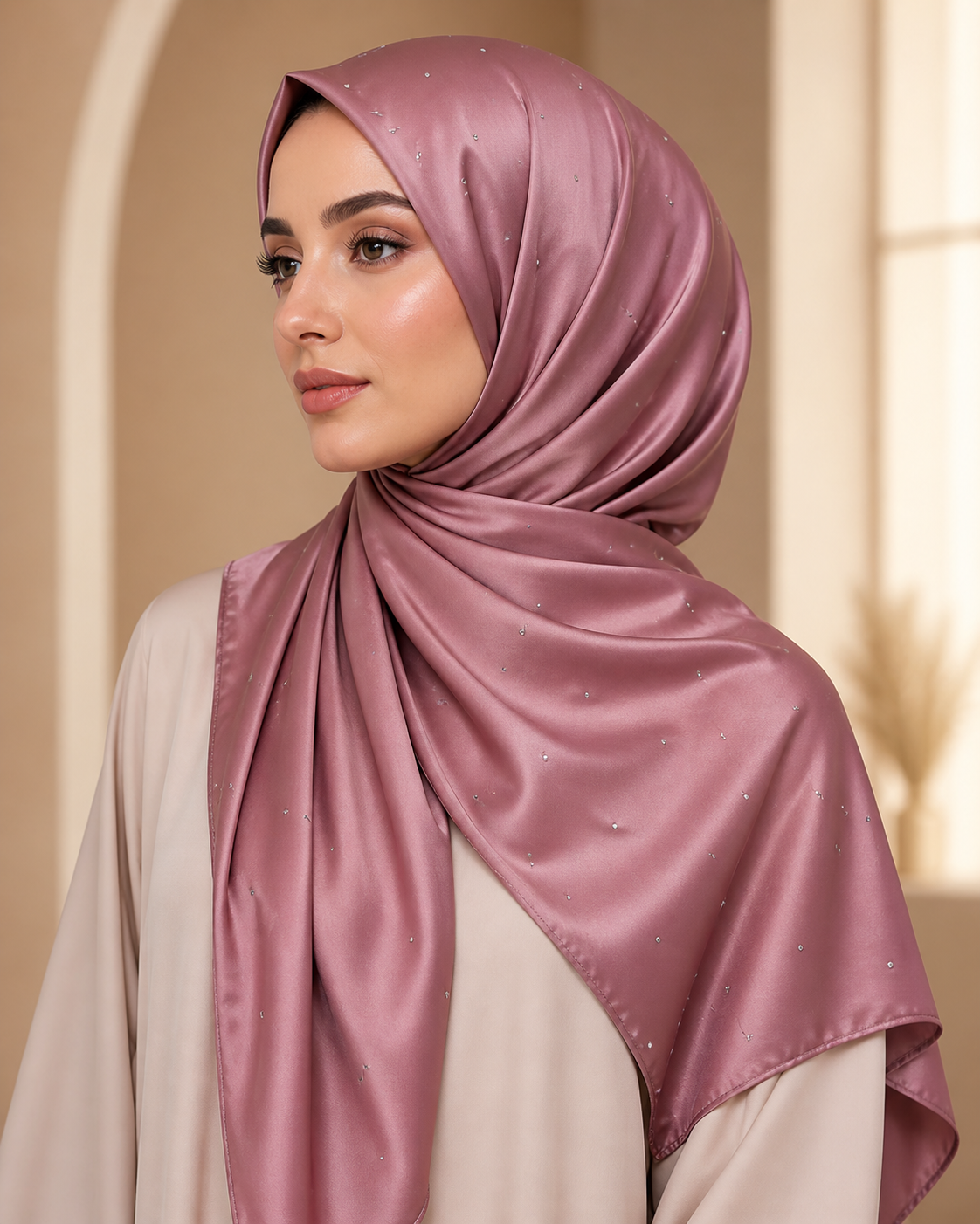 Beaded Satin Silk - Mauve Blush