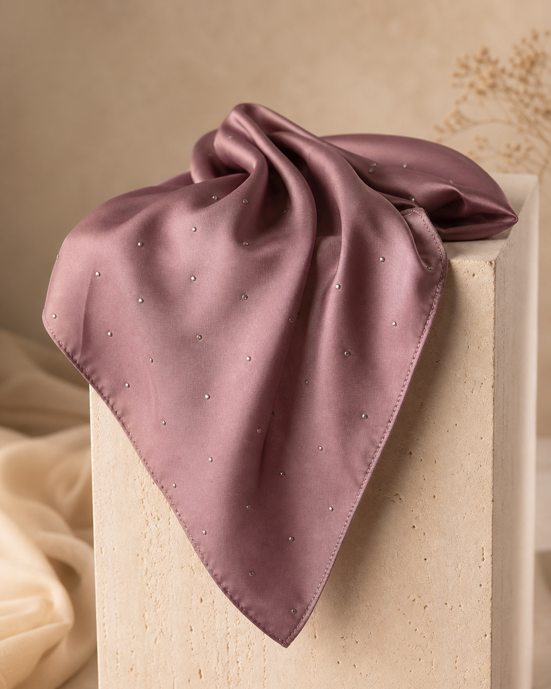 Beaded Satin Silk - Mauve Blush