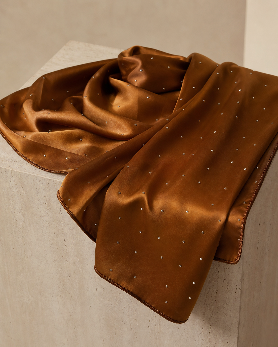 Beaded Satin Silk - Caramel Brown
