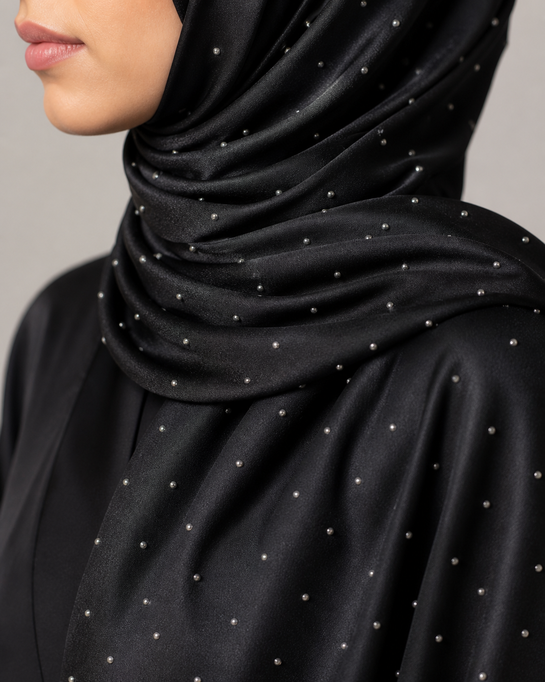 Beaded Satin Silk - Black
